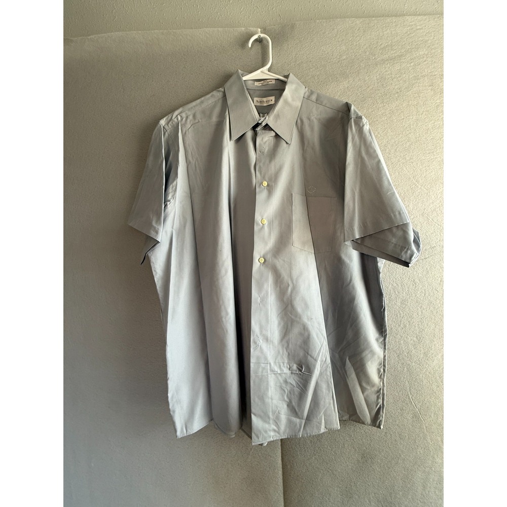 Van Heusen Dress Shirt Men's 18.5 Blue Wrinkle Stain Free Poplin JDC Monogram
